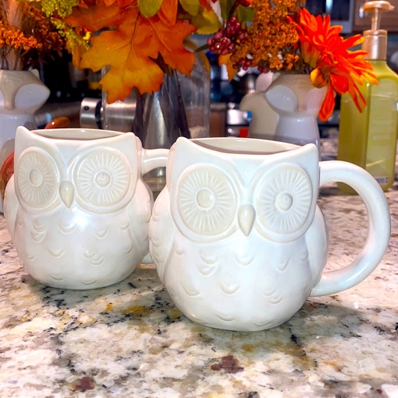 (2) Threshold Owl 3D Stoneware Mugs Ivory - 10 OZ - Picture 2 of 6